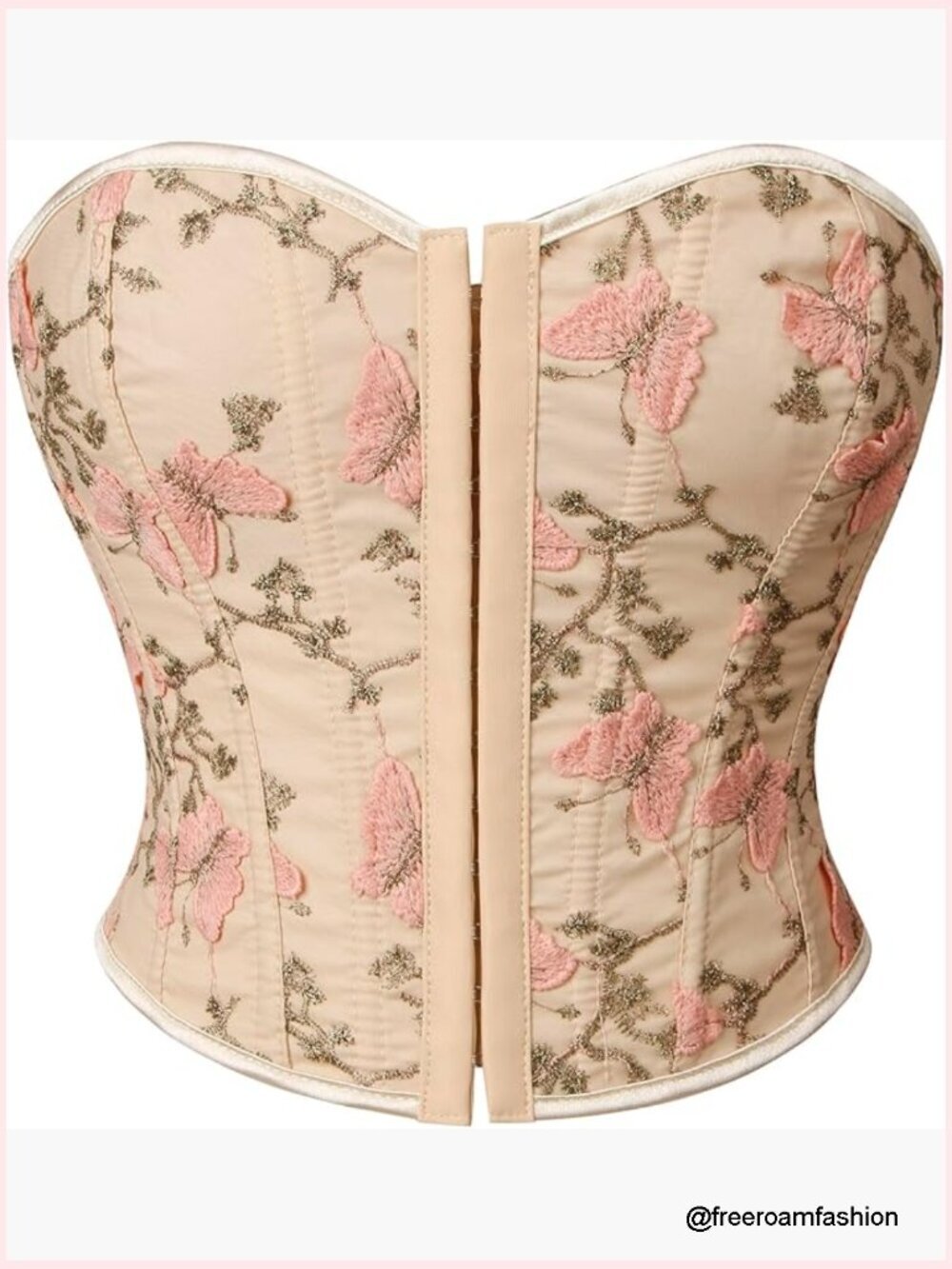 Embroidered Floral Bustier Strapless Boned Overbust Corset Top